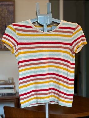 Madewell - Striped Short-Sleeve Cotton Tee in Red, Yellow & Aqua